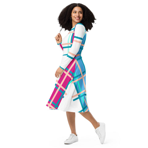 Modern Tartan long sleeve midi dress - Free p&p Worldwide
