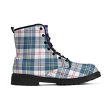 MacPherson Blue/Grey Tartan Leather Boots - Free p&p Worldwide