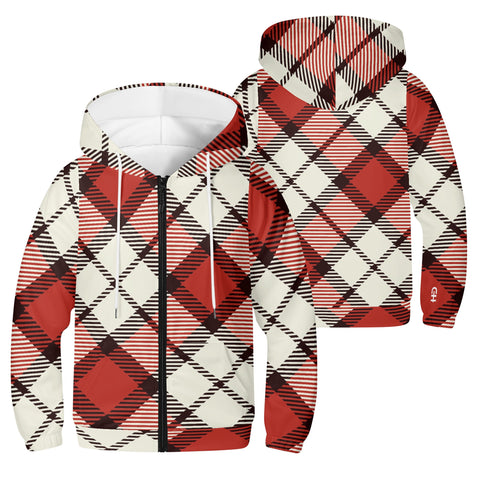 Red Tartan Youth Lightweight Zip Hoodie - Free p&p Worldwide