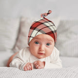 Red Tartan Baby Newborn 3 Pcs for Beanie Baby Hat Hairband Blanket
