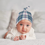 MacPherson Blue/Grey Tartan Baby Newborn 3 Pcs for Beanie Baby Hat Hairband Blanket