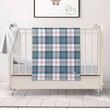 MacPherson Blue/Grey Tartan Baby Newborn 3 Pcs for Beanie Baby Hat Hairband Blanket