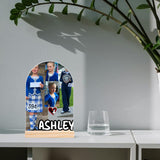 Personalised Lightweight Arch Acrylic Table Sign with Wood Stand - FREE P&P Worldwide