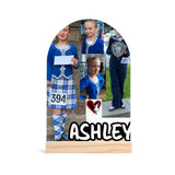 Personalised Lightweight Arch Acrylic Table Sign with Wood Stand - FREE P&P Worldwide