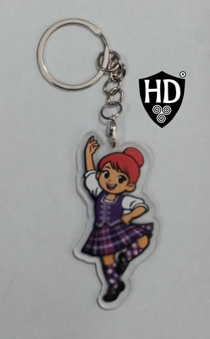 Highland Dancer KeyRing (Red Hair Purple Kilt) - Free p&p in UK - Discount on multiple buys