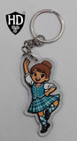 Highland Dancer KeyRing (Brown Hair Turquoise Kilt) - Free p&p in UK - Discount on multiple buys