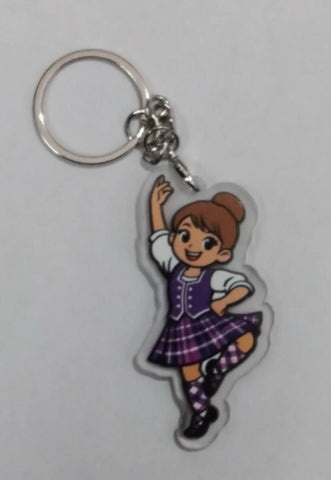 Highland Dancer KeyRing (Brown hair & Purple Kilt)  -Free p&p in UK - Discount on multiple buys