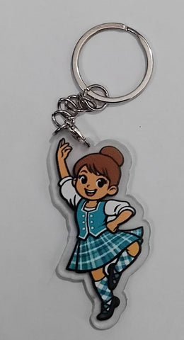 Highland Dancer KeyRing (Brown Hair Turquise Kilt)- Free p&p in UK - Discount on multiple buys