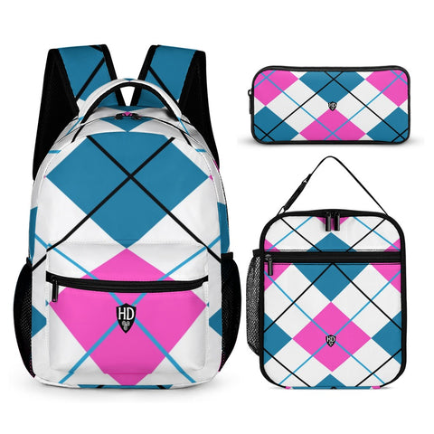 Pink & Blue Plaid - Highland Dancer Kids Tartan Backpack, Lunch Bag & Pencil Case - Free p&p Worldwide