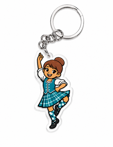Highland Dancer KeyRing (Brown Hair Turquise Kilt)- Free p&p in UK - Discount on multiple buys
