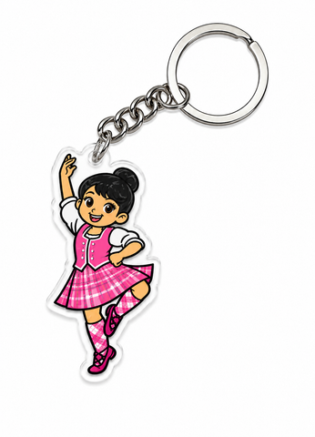 Highland Dancer KeyRing (Black Hair Pink Kilt) -Free p&p in UK - Discount on multiple buys