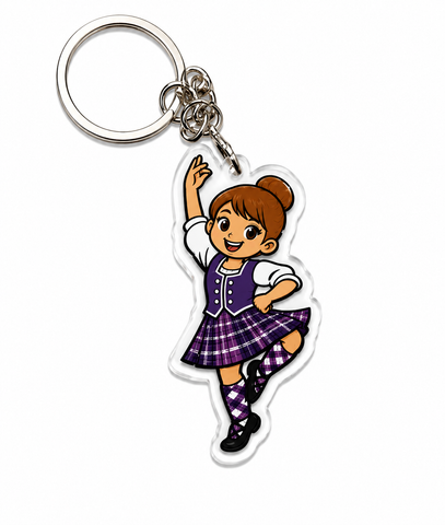 Highland Dancer KeyRing (Brown hair & Purple Kilt)  -Free p&p in UK - Discount on multiple buys