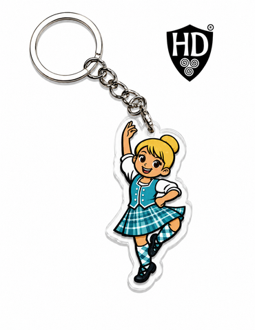 Highland Dancer KeyRing (Blond Hair Turquoise Kilt) - Free p&p in UK - Discount on multiple buys