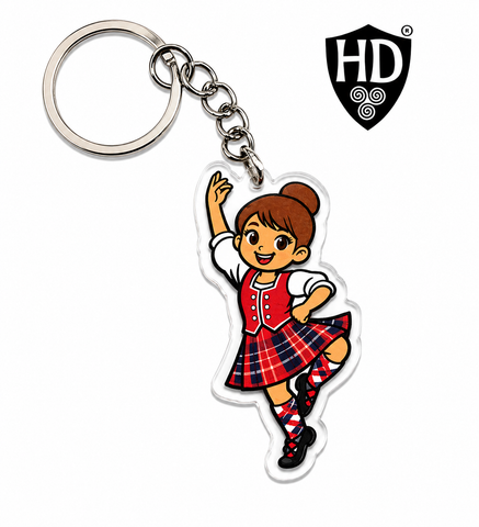 Highland Dancer KeyRing (Brown Hair Red Kilt) - Free p&p in UK - Discount on multiple buys