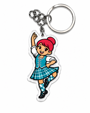 Highland Dancer KeyRing (Red Hair Turquoise Kilt) - Free p&p in UK - Discount on multiple buys