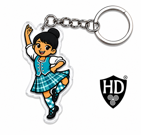 Highland Dancer KeyRing (Black Hair Turquoise Kilt) - Free p&p in UK - Discount on multiple buys