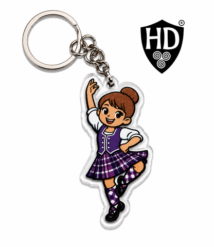 Highland Dancer KeyRing (Brown Hair Purple Kilt) - Free p&p in UK - Discount on multiple buys