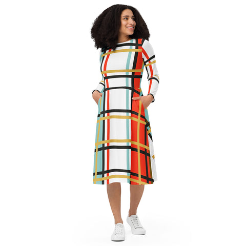 Modern Tartan long sleeve midi dress