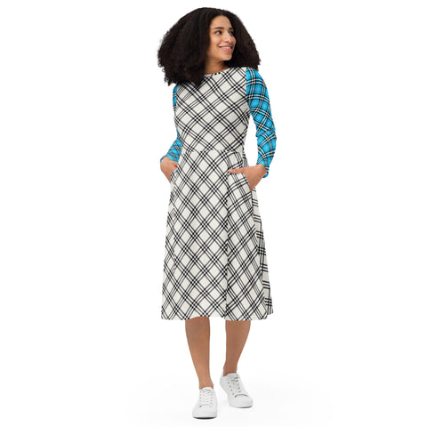 Modern Tartan long sleeve midi dress