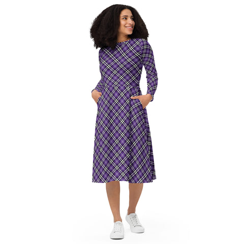 Modern Tartan long sleeve midi dress