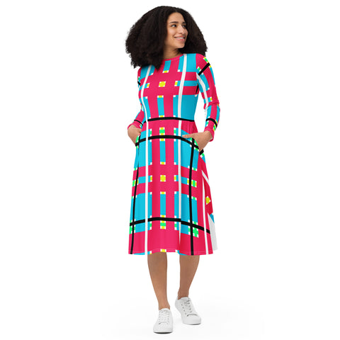 Modern Tartan long sleeve midi dress