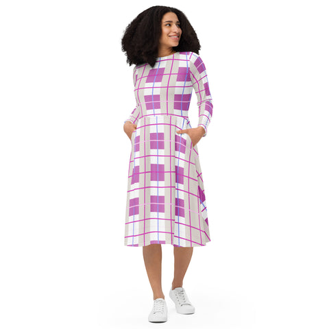 Modern Tartan long sleeve midi dress - Free p&p Worldwide