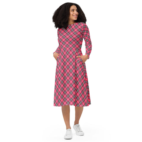 Modern Tartan long sleeve midi dress - Free p&p Worldwide