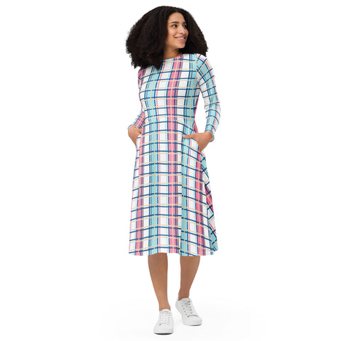Modern Tartan long sleeve midi dress