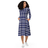 Clan Cunningham Dress Blue Tartan long sleeve midi dress - Free p&p - Free p&p Worldwide