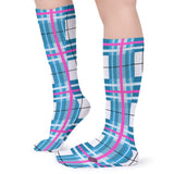✨ 'Bute Sky' Tartan Knee Length Kids Socks ( 1Pairs)✨Free p&p UK