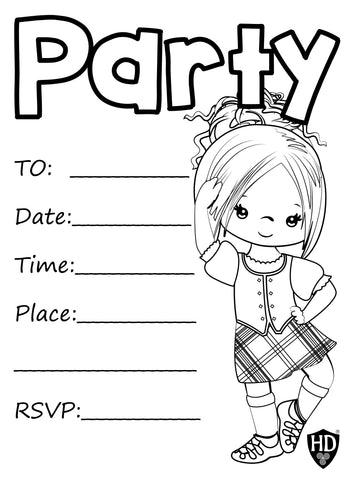Colour in Party Invite #1a (FREE DIGITAL DOWN LOAD)