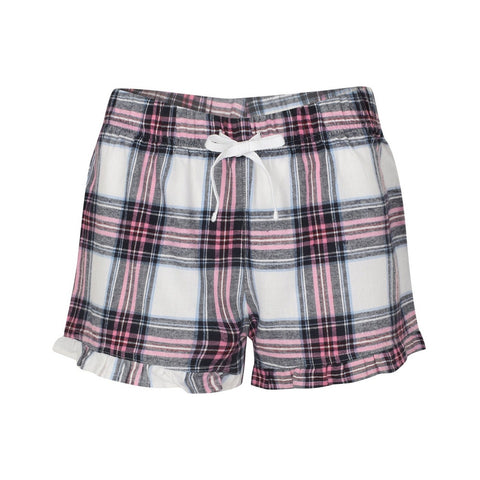 Tartan Flannel PJ Short - White/Pink - Ladies