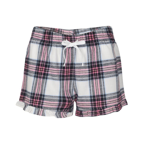 Tartan Flannel PJ Shorts - White/Pink - Ladies